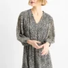 V-neck chiffon dress - leopard print - textured light gray