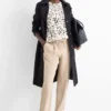 Cloth trousers - mid-rise waist - tapered fit beige