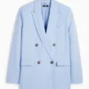 Long blazer with linen content - regular fit light blue
