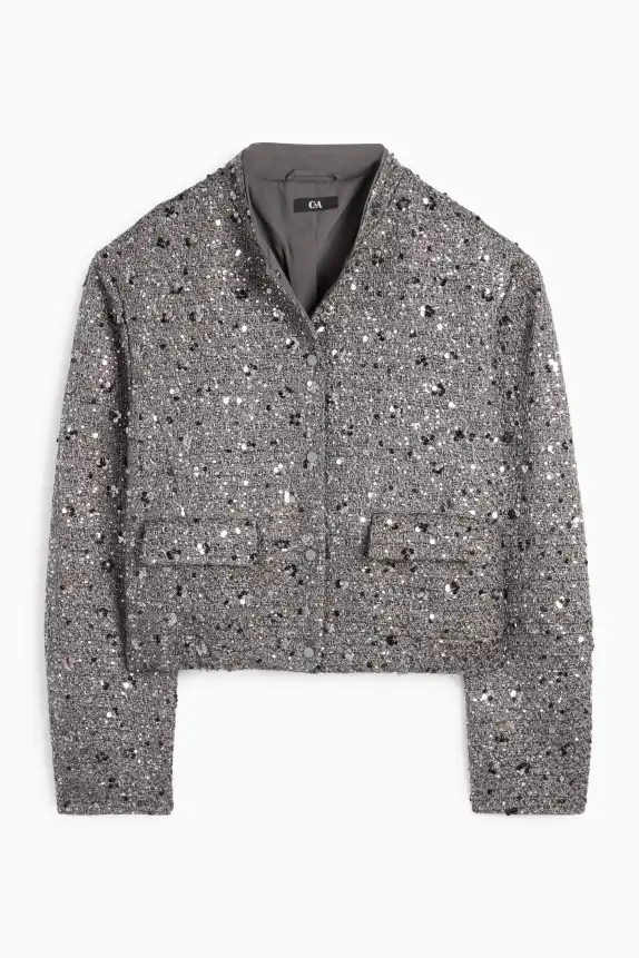 Bouclé blazer - regular fit - shiny silver