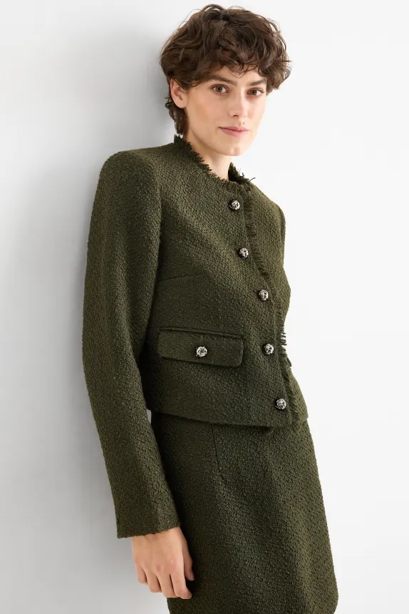 Cropped bouclÃ© blazer - regular fit dark green