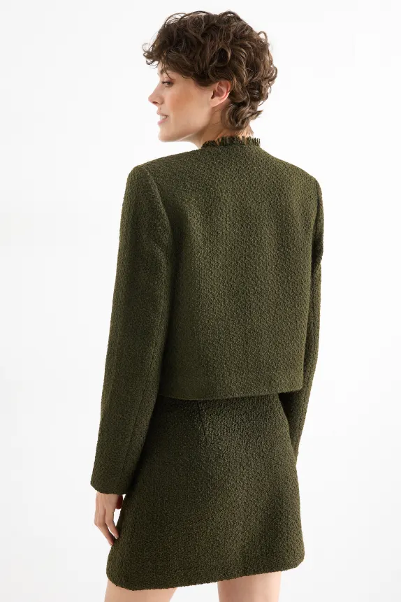 Cropped bouclÃ© blazer - regular fit dark green