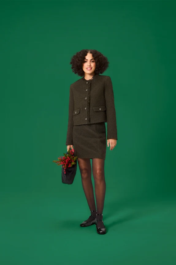 Cropped bouclÃ© blazer - regular fit dark green