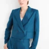 Cropped linen blazer- regular fit petrol