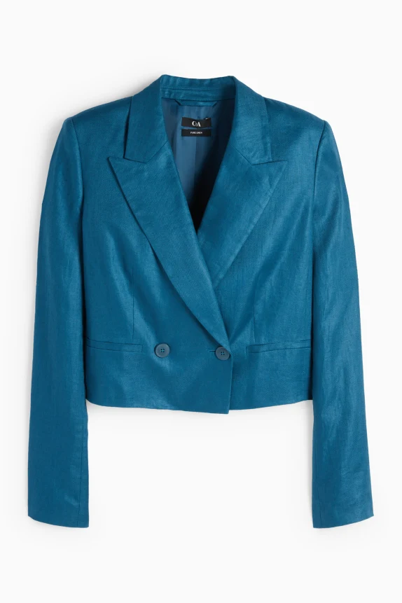 Cropped linen blazer- regular fit petrol