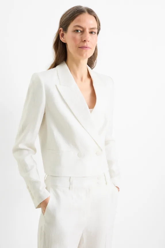 Cropped linen blazer- regular fit cremewhite