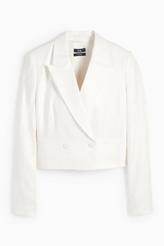 Cropped linen blazer- regular fit cremewhite