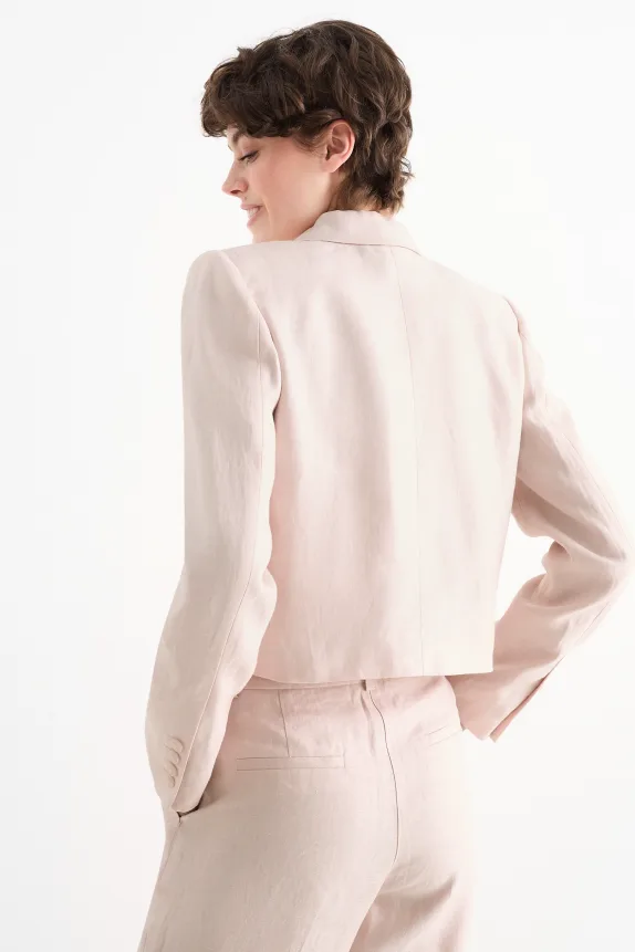 Cropped linen blazer- regular fit rose
