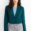Cropped blazer- regular fit petrol