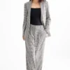 Business trousers - high waist - loose fit - check black / white