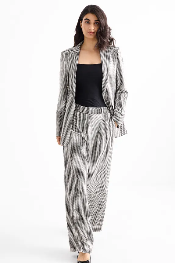 Business trousers - high waist - loose fit - check black / white