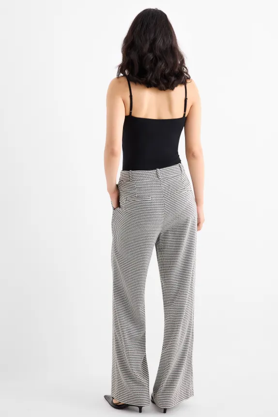 Business trousers - high waist - loose fit - check black / white