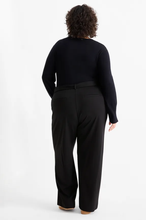 Jersey trousers - mid-rise waist - flared fit black
