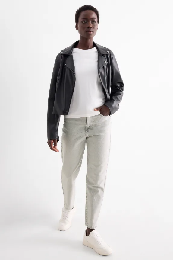 Mom jeans - high waist - LYCRAÂ® denim-light gray