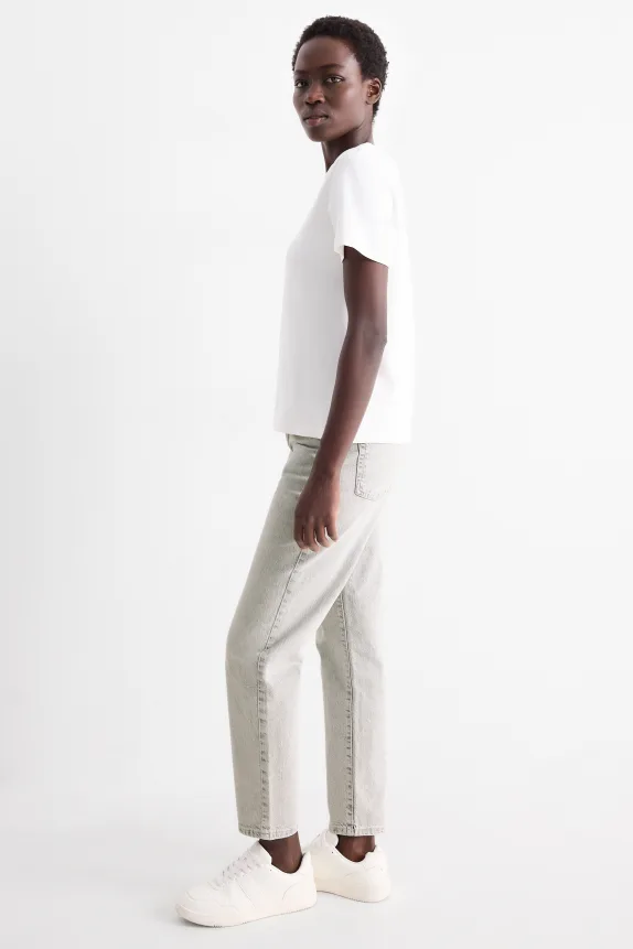 Mom jeans - high waist - LYCRAÂ® denim-light gray