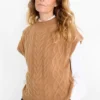Knitted jumper with cashmere content - short sleeve - wool blend light brown