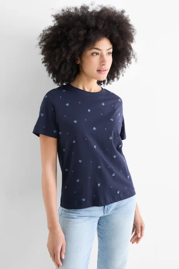T-shirt - regular fit - patterned dark blue