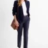 Cloth trousers with belt - mid-rise waist - tapered fit dark blue