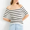 T-shirt - regular fit - ribbed- striped white / black