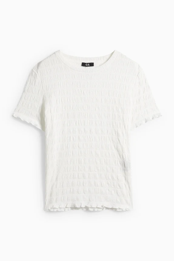 T-shirt - regular fit - smocked cremewhite
