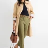 Cloth trousers with belt - mid-rise waist - tapered fit green