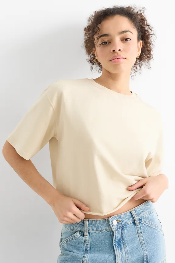 Cropped T-shirt - relaxed fit cremewhite