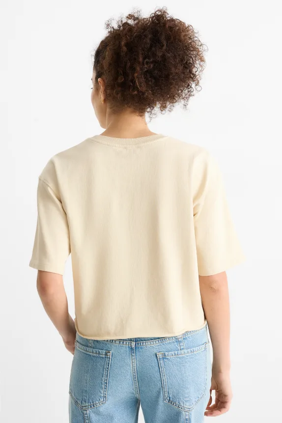 Cropped T-shirt - relaxed fit cremewhite