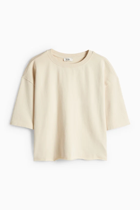 Cropped T-shirt - relaxed fit cremewhite