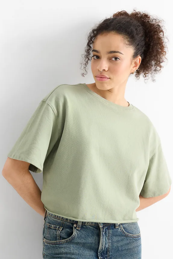 Cropped T-shirt - relaxed fit light green