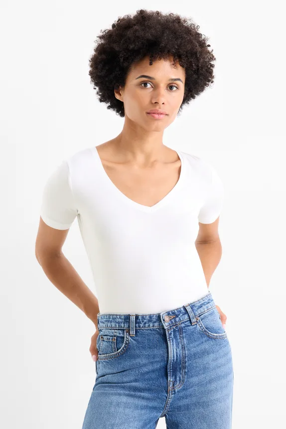 Multipack of 3 - basic V-neck T-shirt - slim fit white