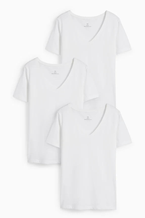 Multipack of 3 - basic V-neck T-shirt - slim fit white