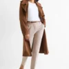 Cloth trousers with belt - mid-rise waist - tapered fit light beige