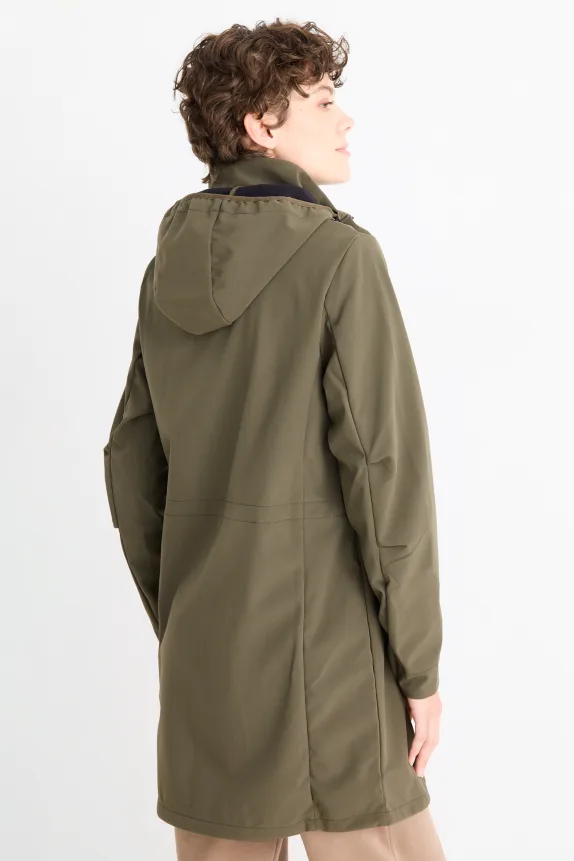 Softshell coat with hood - water-repellent - 4-way stretch green