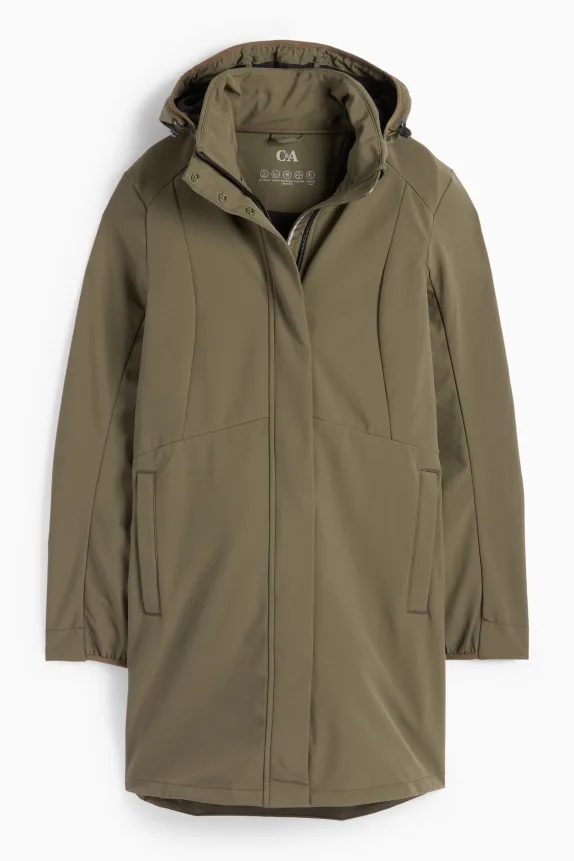 Softshell coat with hood - water-repellent - 4-way stretch green