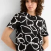 T-shirt - regular fit - floral black / white