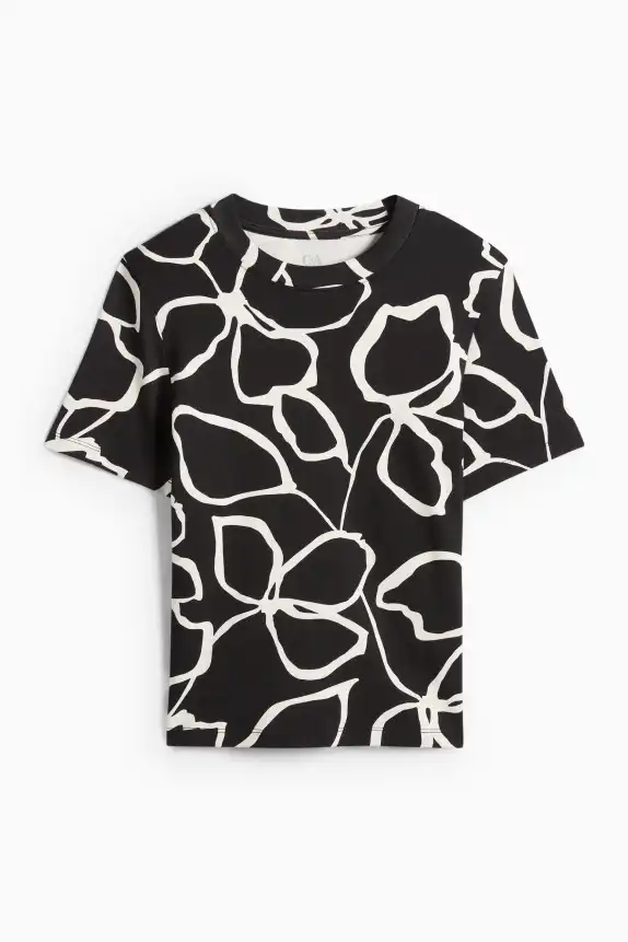 T-shirt - regular fit - floral black / white