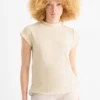 Velvet T-shirt - regular fit - textured beige