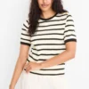 Knitted jumper - short sleeve - striped black / beige