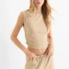 Cropped top - textured beige
