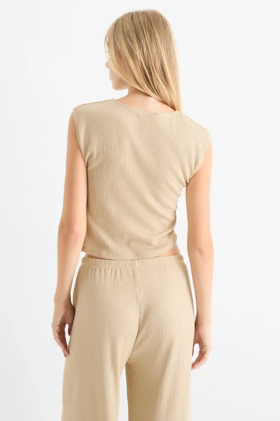 Cropped top - textured beige