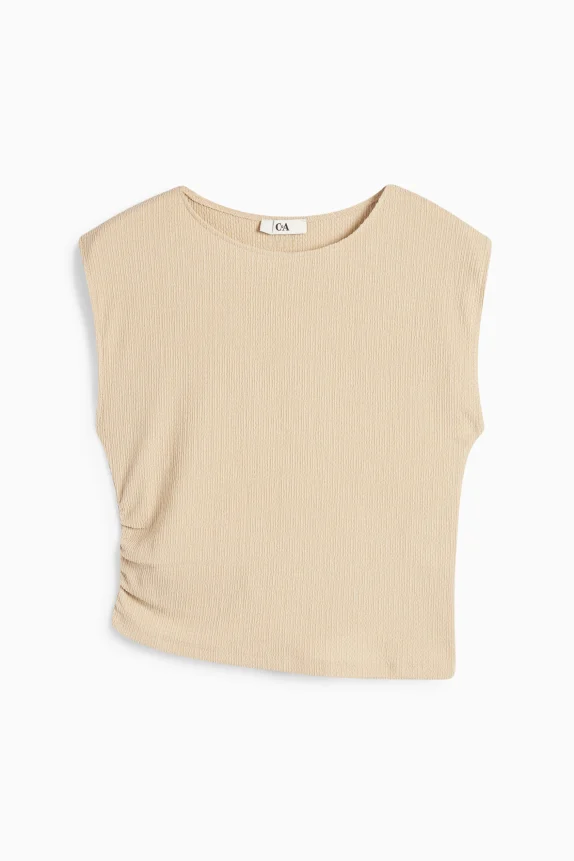 Cropped top - textured beige