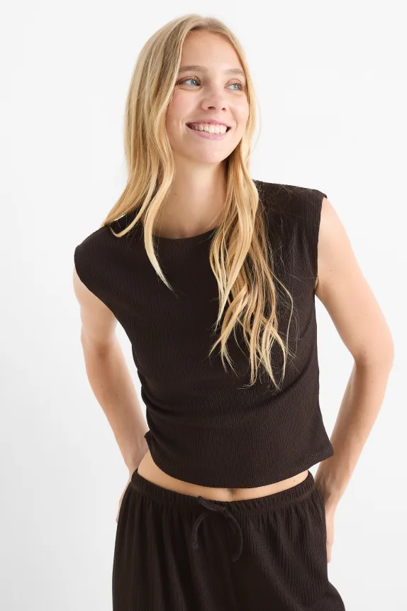 Cropped top - textured dark brown