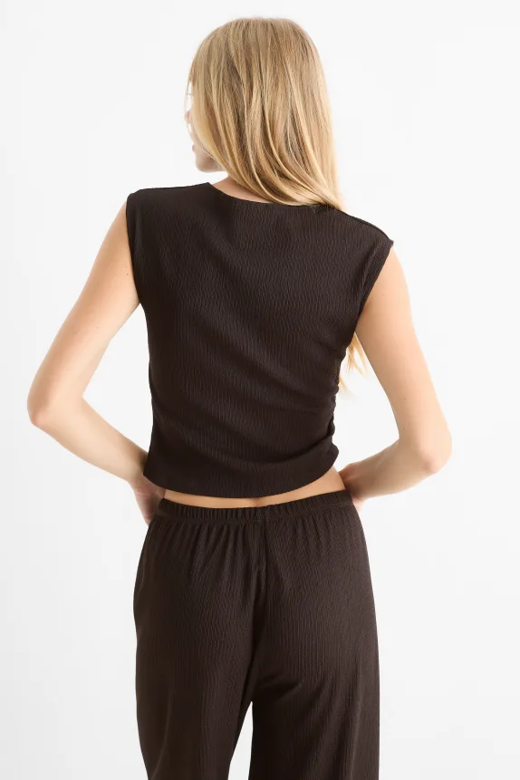 Cropped top - textured dark brown