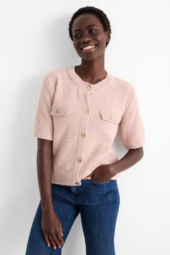 BouclÃ© cardigan rose