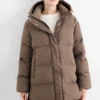 Quilted coat with hood - water-repellent brown