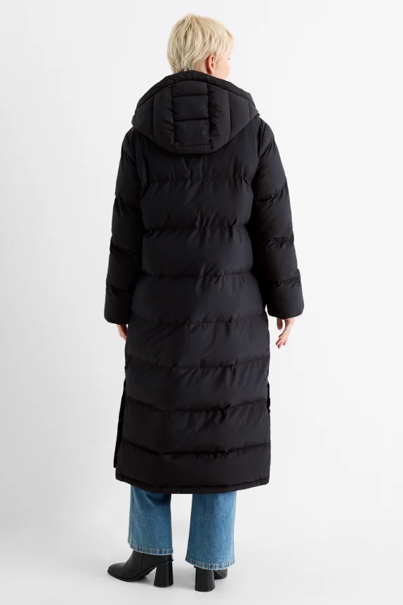 Quilted coat with hood - water-repellent black
