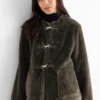 Faux fur jacket dark green