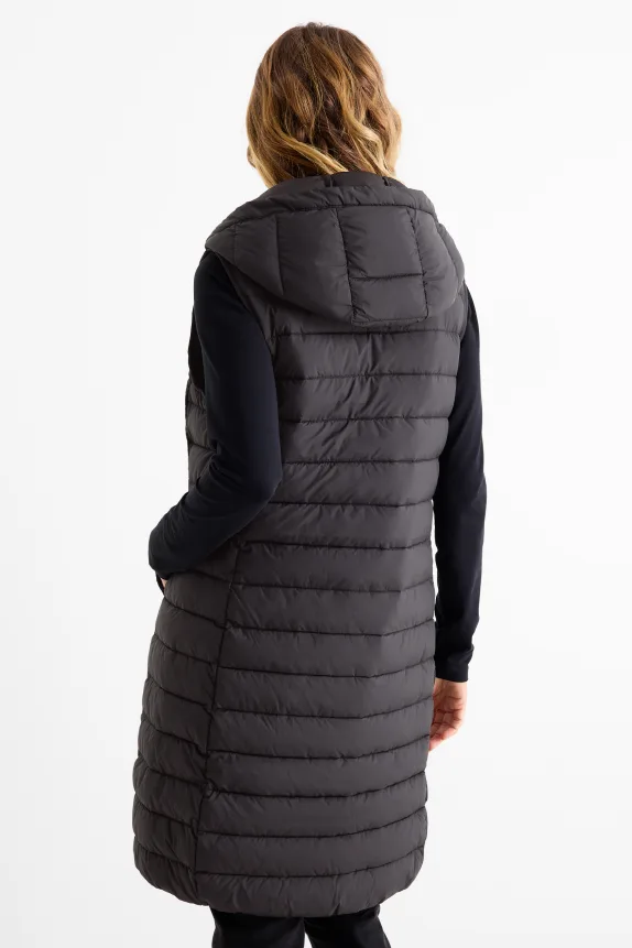 Quilted gilet with hood black