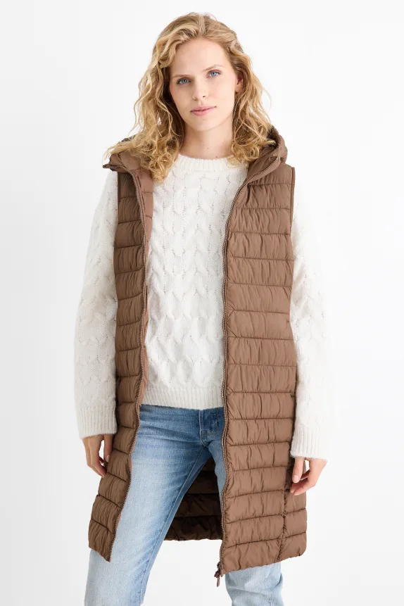 Quilted gilet with hood brown