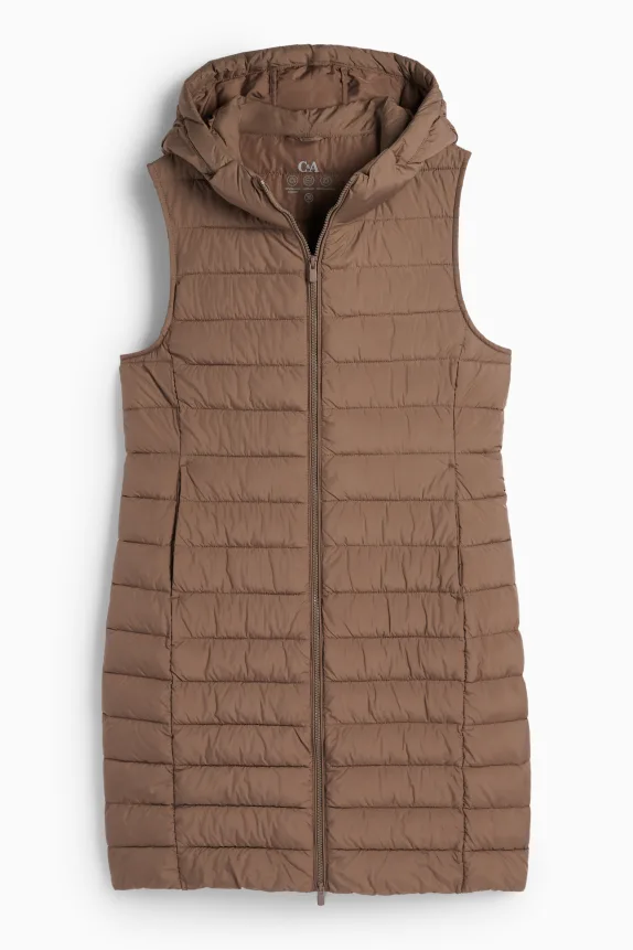 Quilted gilet with hood brown